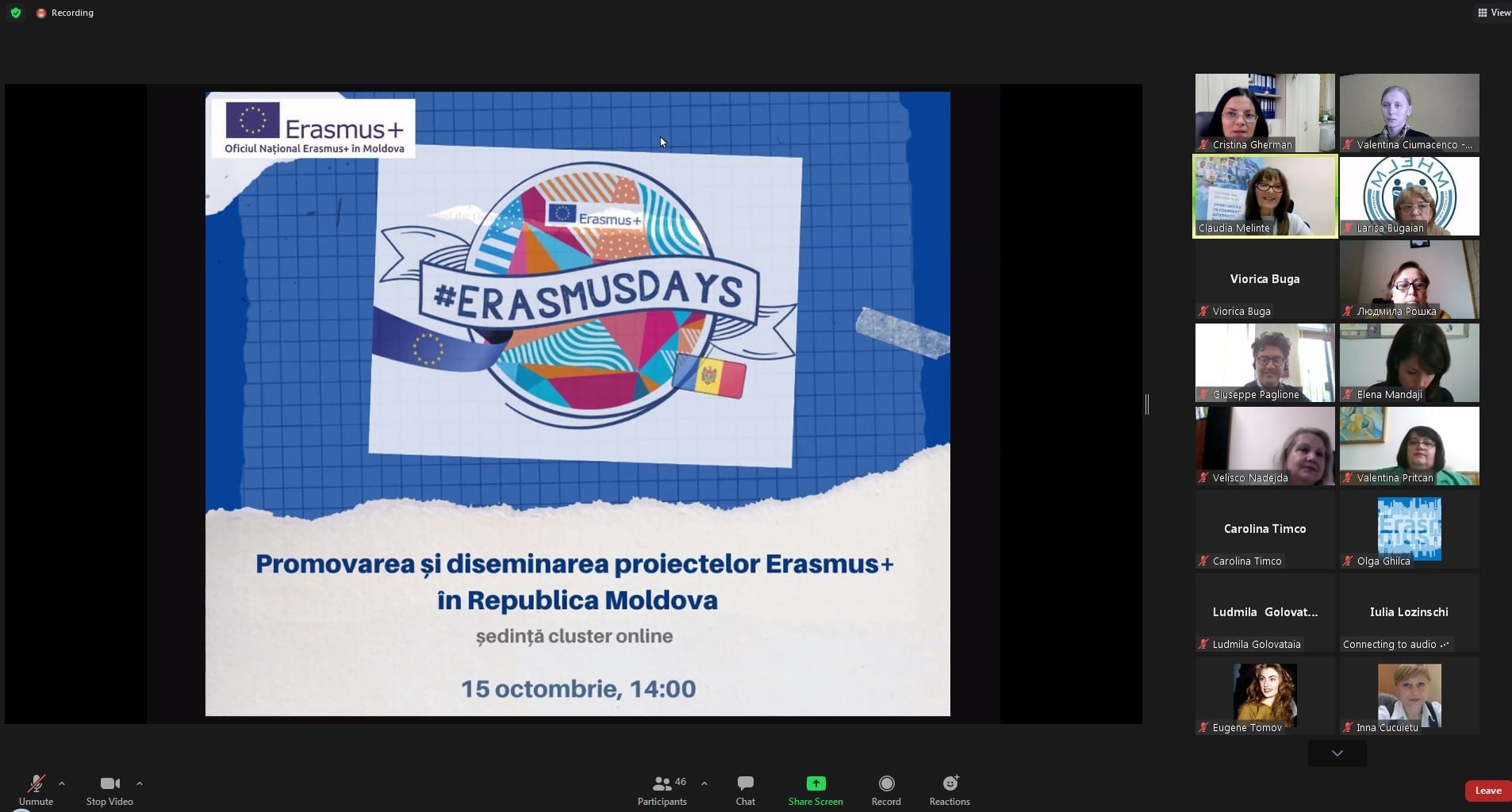 Sedința cluster online „Promovarea și diseminarea proiectelor Erasmus+ în Republica Moldova”