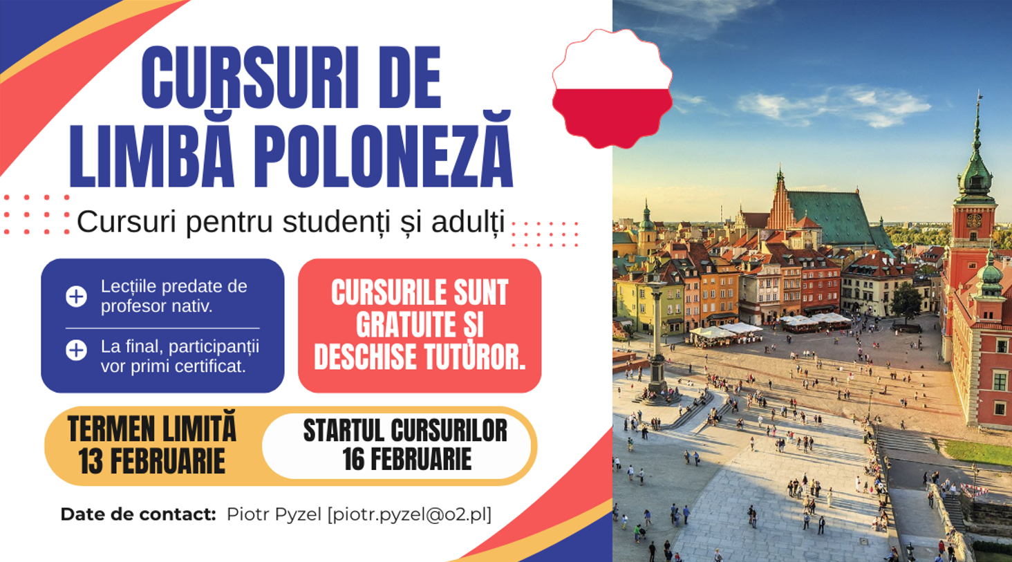 ULIM anunță deschiderea înscrierilor la cursurile gratuite de limbă poloneză!